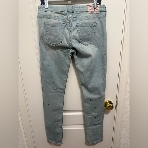 True Religion Light Blue Skinny Jeans with Pink and Black Accents - Picture 3 of 4